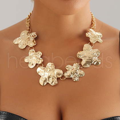 Alloy Big Small Textured Flower Link Chain Necklaces for Women FS-WG4F9B9-01-1