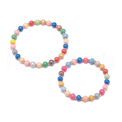 2Pcs 2 Size Natural Wood Round Beaded Stretch Bracelets Set for Kid and Parent BJEW-JB08568-1