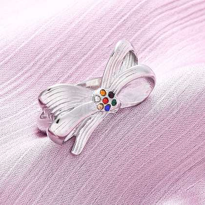 304 Stainless Steel with Rhinestone Adjustable Cuff Rings RJEW-Q020-18P-1