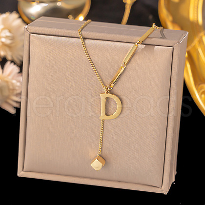 304 Stainless Steel Cube Initial Pendant Necklaces FS-WG9AF3A-18-1