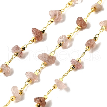 Handmade Natural Strawberry Quartz Chip Beaded Chains CHC-F020-10G-08-1