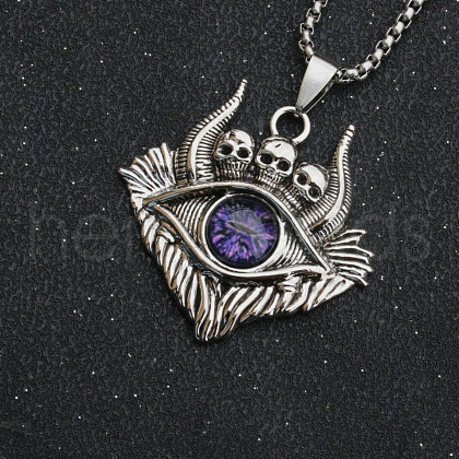 Evil Eye Skull Alloy Pave Glass Pendant 667 Stainless Steel Chain Necklaces for Men FS-WG7A50C-03-1
