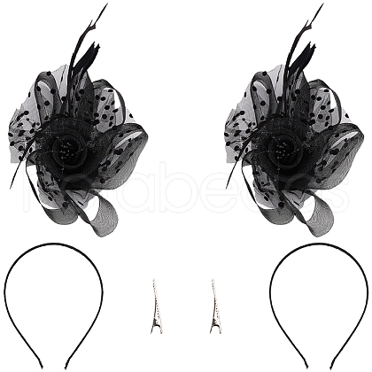 Gauze Feather Flower Hair Bands for Women OHAR-WH20002-05-1
