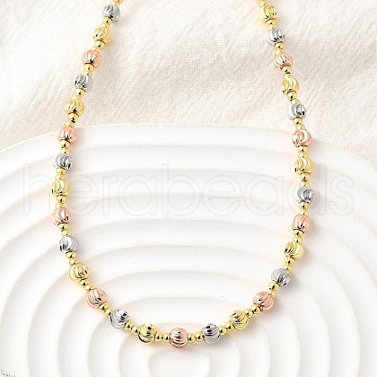 4MM Three-color Brass Textured Round Beaded Necklaces for Women NJEW-D314-12PG-1
