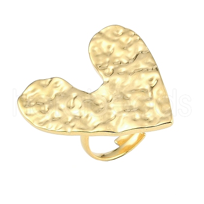 Ion Plating(IP) Textured Heart 304 Stainless Steel Adjustable Rings for Women RJEW-H231-02G-1