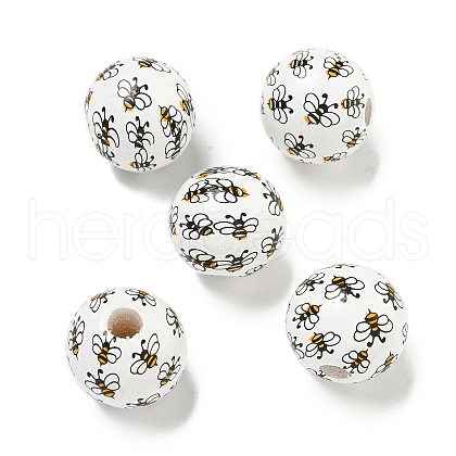 Printed Wood European Beads WOOD-G022-10B-1