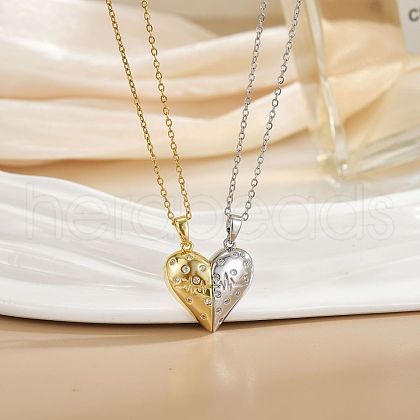 2Pcs Brass Micro Pave Clear Cubic Zirconia Magnetic Pendant Necklaces with 304 Stainless Steel Cable Chain WG04DA7-07-1