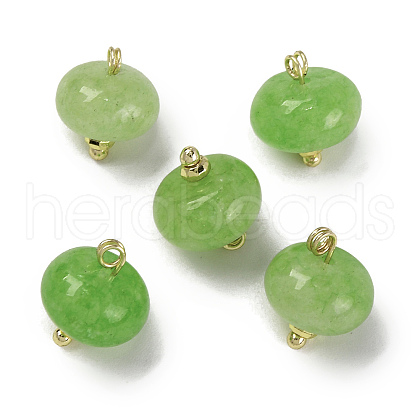 Natural White Jade Dyed Saucer Charms with Rack Plating Golden Tone Brass Bails KK-B103-17B-07-1