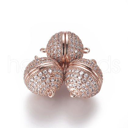 Brass Micro Pave Cubic Zirconia Magnetic Clasps with Loops ZIRC-L082-E-01-RG-1