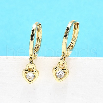 Brass Micro Pave Clear Cubic Zirconia Hoop Earrings EJEW-H157-09G-1