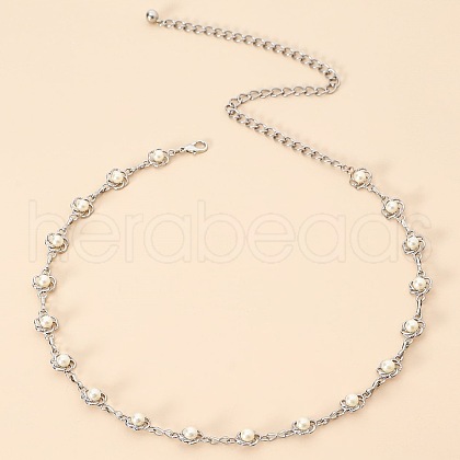 Alloy with Plastic Pearl Flower Link Chain Waist Beads FS-WG336A0-02-1