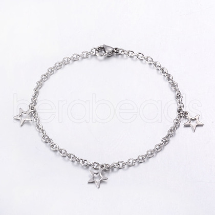 Tarnish Resistant 304 Stainless Steel Charm Bracelets BJEW-G475-01P-1