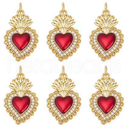 Beebeecraft 6Pcs Brass Micro Pave Clear Grade AAA Cubic Zirconia Pendants KK-BBC0015-32B-1