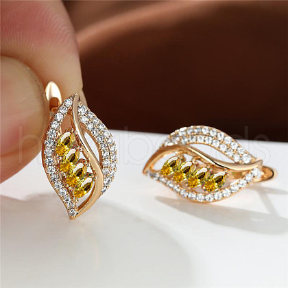 Leaf Brass Micro Pave Cubic Zirconia Hoop Earrings WG08CC9-01-1