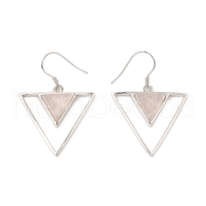 Natural Rose Quartz Triangle Dangle Earrings EJEW-Z024-10D-P-1