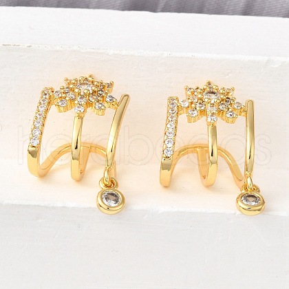 Brass Micro Pave Clear Cubic Zirconia Cuff Earrings EJEW-K309-07G-1