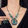 Teardrop Zinc Alloy Enamel & Glass Pendant Necklace & Stud Dangle Earring Sets FS-WG4650C-01-5