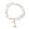 Natural Rose Quartz Chips Beaded Stretch Bracelets with Alloy Enamel Rose Charms BJEW-JB09561-02-1