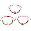 3Pcs 3 Styles Christmas Glass Braided Bead Bracelet Sets BJEW-JB10892-1