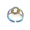 Rainbow Color 304 Stainless Steel Interlocking Ring Cuff Ring RJEW-N038-042M-2