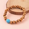 Round Wood Bead Stretch Bracelets BJEW-JB02139-2