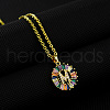Brass Pave Colorful Cubic Zirconia Initial Ring Pendant Necklaces FS-WGF1437-13-1