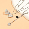 2Pcs Heart Brass Black Enamel Pendant 3 Layer Necklaces for Women FS-WGFF7B3-01-4