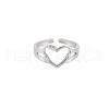 Non-Tarnish 304 Stainless Steel Open Heart Cuff Ring for Women RJEW-S405-207P-1