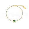 Cubic Zirconia Heart Link Bracelet with Golden Stainless Steel Chains OQ9710-4-1