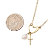 2Pcs 2 Colors Stainless Steel & ABS Imitation Pearl Heart Cross Necklaces for Women NJEW-JN05201-5