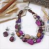 Wood Beaded Double Layer Necklaces & Dangle Earrings Sets FS-WGB5610-10-1