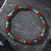 Bohemian Style Column Natural Green Spot Jasper & Red Coral Beads Stretch Bracelets for Men Women HT9470-1