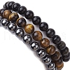 3Pcs 3 Styles Natural & Synthetic Mixed Gemstone Round Beaded Stretch Bracelets Set BJEW-JB10139-05-5