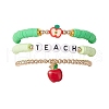 3Pcs 3 Styles Teachers' Day Polymer Clay Beads Stretch Bracelet & Alloy Enamel Apple Charm Bracelet Set for Women BJEW-TA00606-2