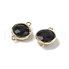 Brass Pave Natural Obsidian Faceted Flat Round Connector Charms G-U028-04G-14-2