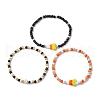 3Pcs 3 Styles Halloween Skull & Candy Corn Acrylic and Synthetic Magnesite Bracelet Sets BJEW-JB10525-1