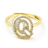 Mixed Color Enamel Initial Letter Adjustable Ring with Clear Cubic Zirconia RJEW-P045-01G-Q-2