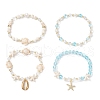 4Pcs 4 Styles Shell Pearl & Glass & Synthetic Turquoise & Synthetic Moonstone Beads Stretch Bracelets & 304 Stainless Steel Charm Bracelets for Women BJEW-JB11996-02-4