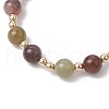 3Pcs Natural Aquamarine & Rose Quartz & Amethyst & Indian Agate & White Jade Imitation Morganite Round Beaded Bracelets BJEW-JB11933-6
