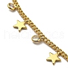 Brass Star & Glass Flat Round Charm Bracelets with Curb Chains NJEW-R263-25G-2