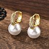 Plastic Pearl Dangle Hoop Earrings with Clear Cubic Zirconia EJEW-A070-08G-1