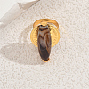 Brass with Natural Agate Adjustable Finger Rings for Women UT5601-2