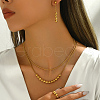 Vintage Stainless Steel Round Beaded Double-Layer Necklaces & Earrings & Cuff Rings Set for Women Party GW6989-4