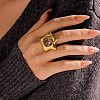 Star 304 Stainless Steel with Amethyst & Rose Quartz & Aquamarine Adjustable Open Cuff Rings for Women RJEW-Z089-03G-1