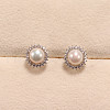 Mother's Day Jewellery Flower Brass Micro Pave Clear Cubic Zirconia with Natural Freshwater Pearl Pendant Necklace & Stud Earrings & Finger Ring WG8FE37-01-2