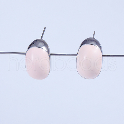 Pink Oval Brass Stud Earrings YG7650-1