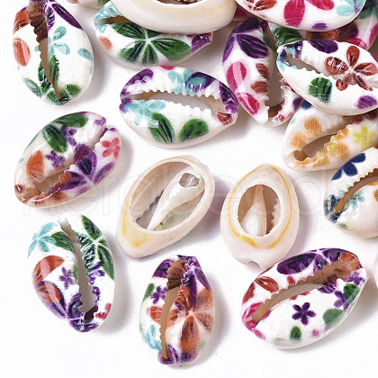 Printed Natural Cowrie Shell Beads SSHEL-R047-01-C04-1