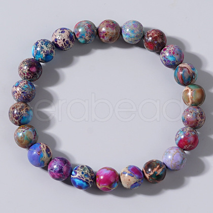 Natural Dyed Imperial Jasper Round Beads Stretch Bracelets for Men MD7707-4-1