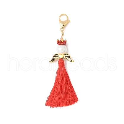 Angel Glass Pearl & MIYUKI Seed Beaded & Polycotton Tassel Pendant Decorations HJEW-MZ00197-05-1