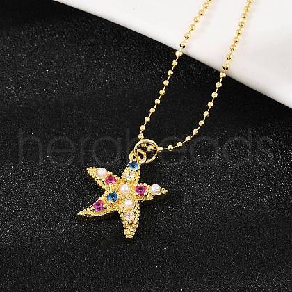 Brass Pave Cubic Zirconia and Plastic Beads Pendant Necklaces NJEW-Q041-01G-1